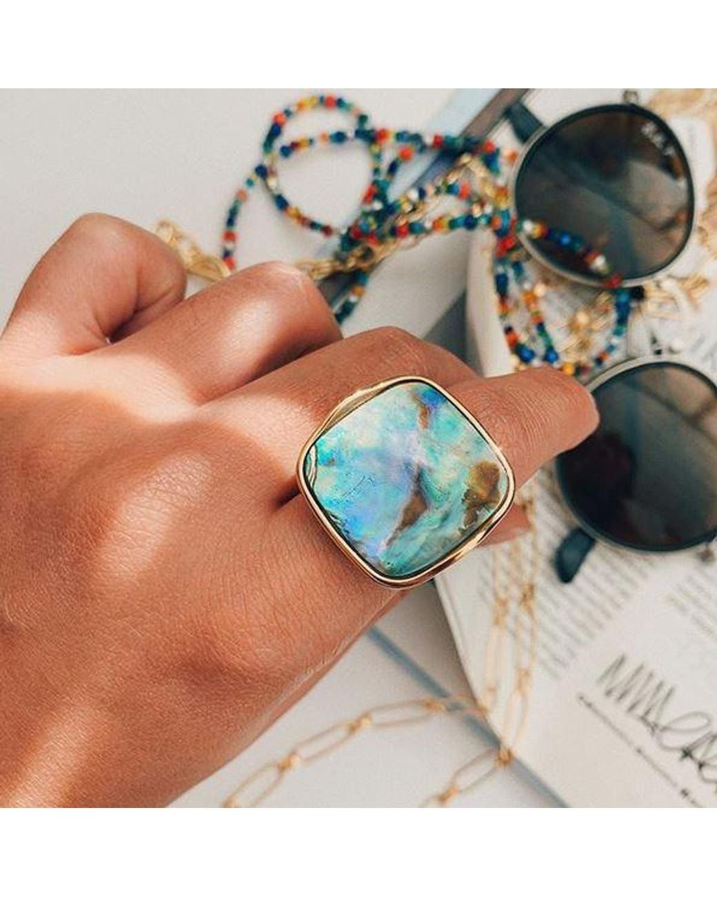 Marcia Moran Green Bre Square Cocktail Ring