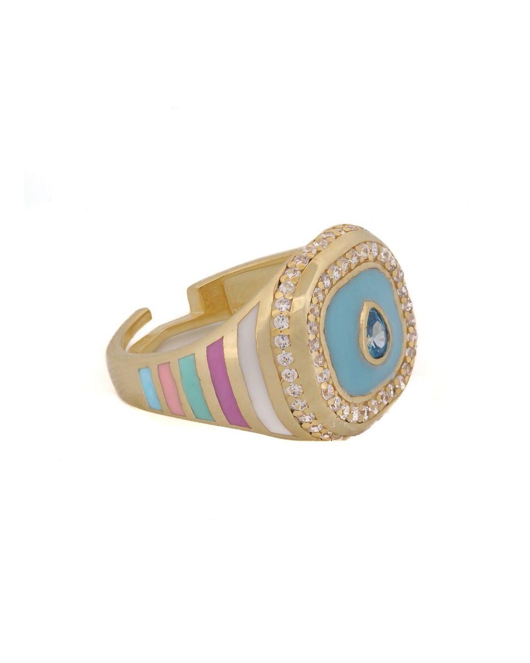 Ebru Jewelry Blue Sky Pastel Colors Diamond & Spring Statement Ring
