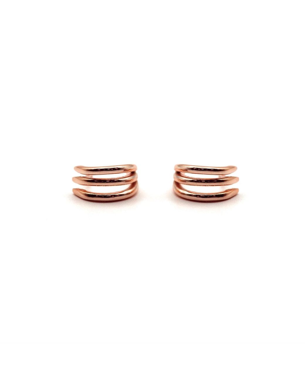 VicStoneNYC Fine Jewelry Pink Three-Layer Line Rose Solid Huggie Earrings