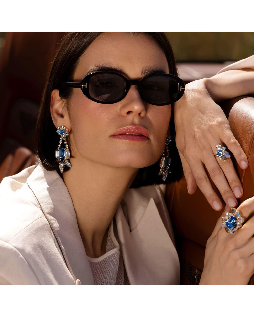 Otazu Blue Neutrals Satin Statement Earrings