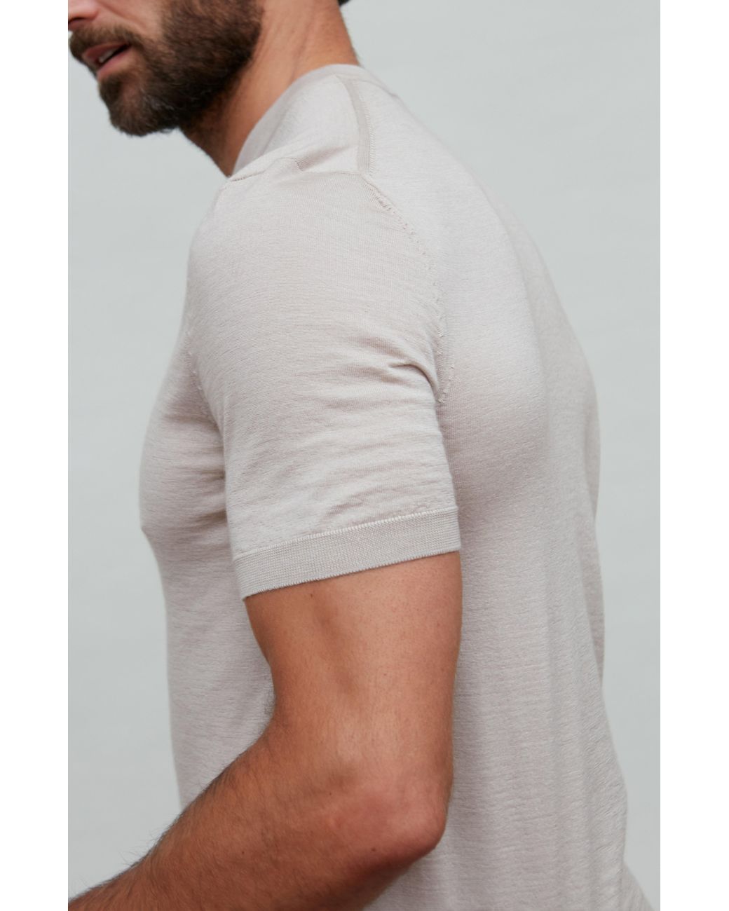 Paul James Knitwear Gray Neutrals Superfine Merino Silk Bellini Short Sleeve Jumper for men