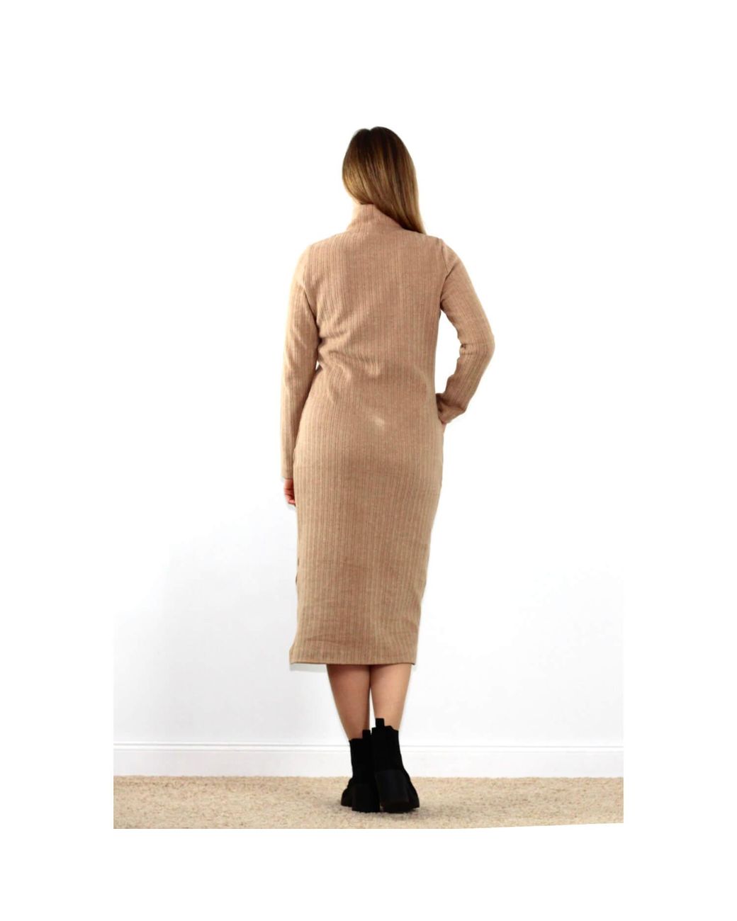 Oh!Zuza Natural Neutrals Camel Long-Sleeved Turtleneck Dress