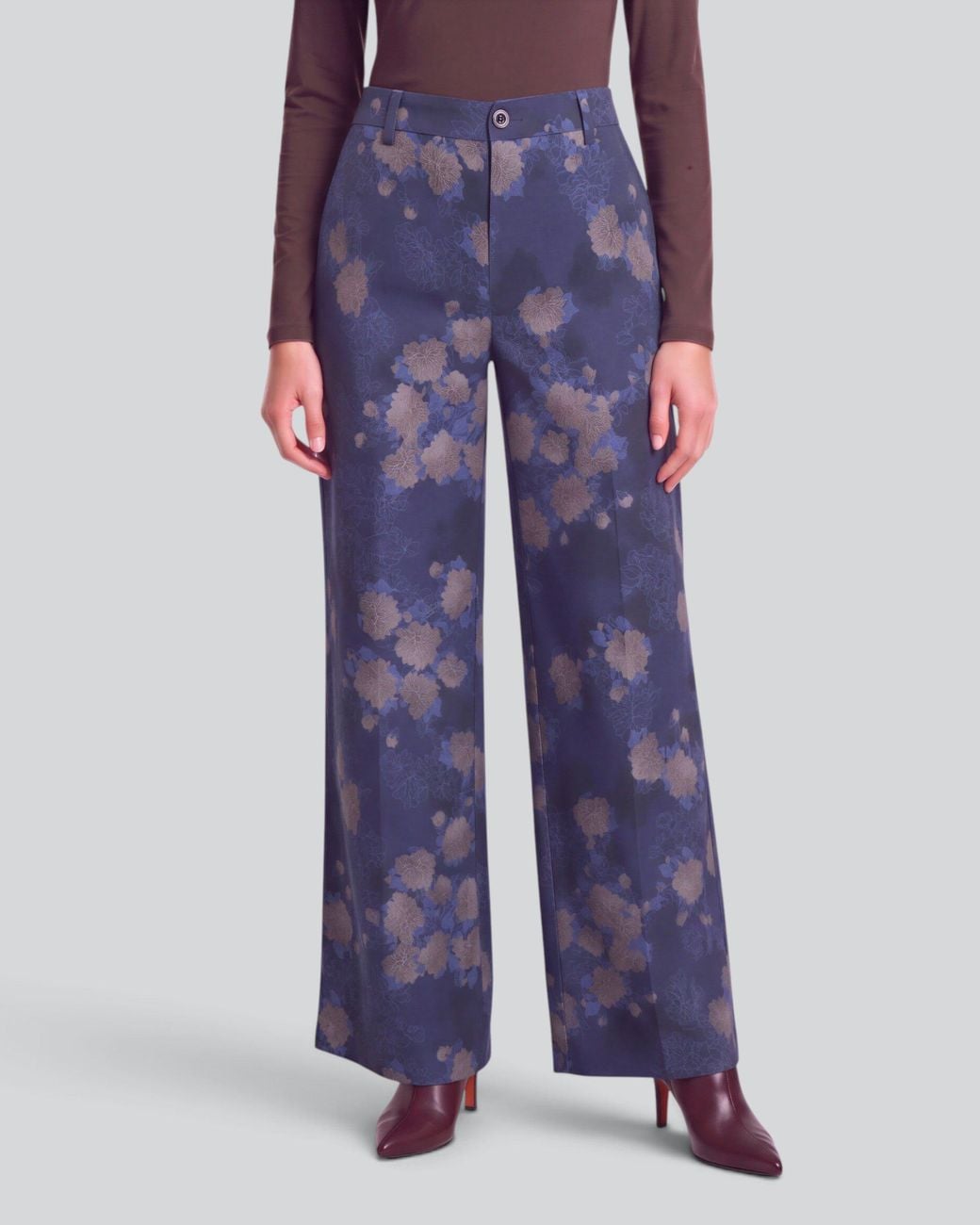 Lords of Harlech Blue Phillis Lans Floral Stretch Tencel Tailored Pant
