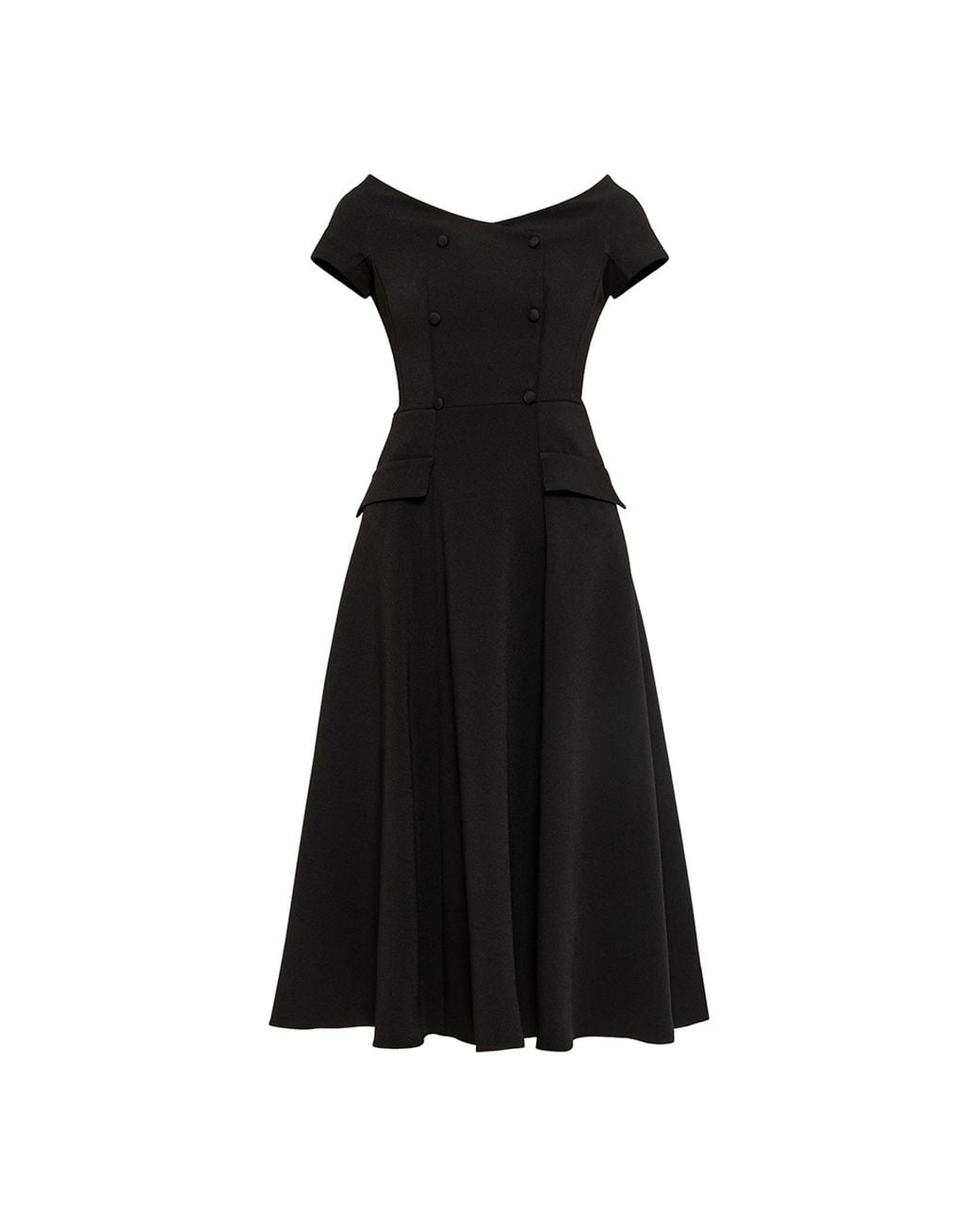 Nissa Black A-Line Crepe Midi Dress