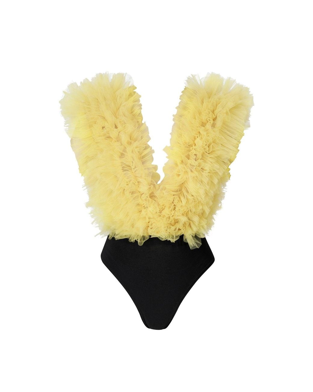 LIA ARAM Yellow Signature Lemon Ruffled Tulle Bodysuit
