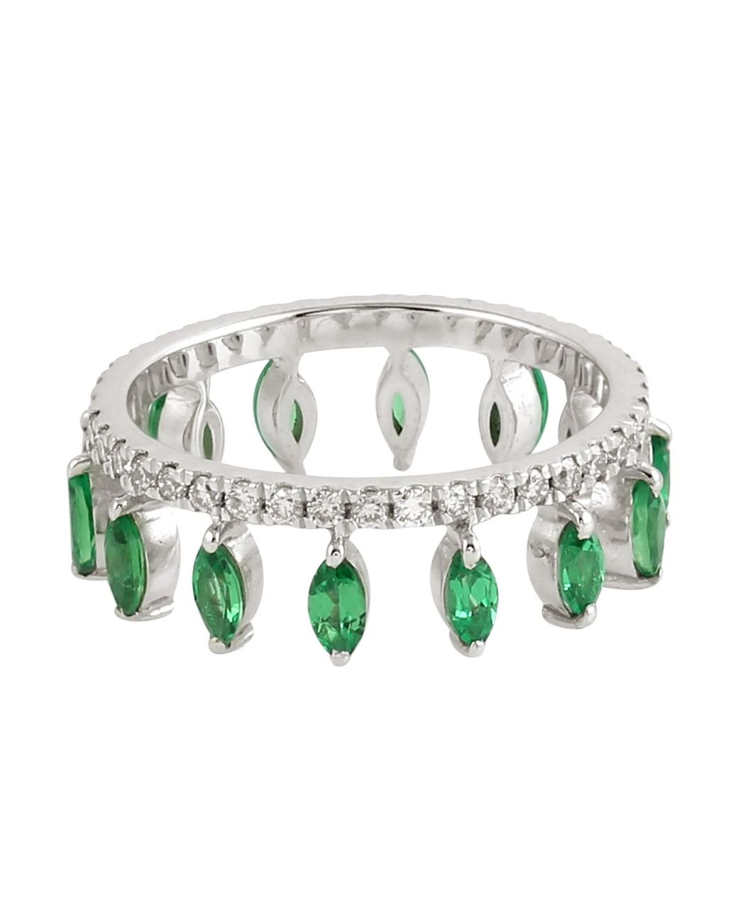 Artisan Green Emerald & Diamond Crown Band Ring