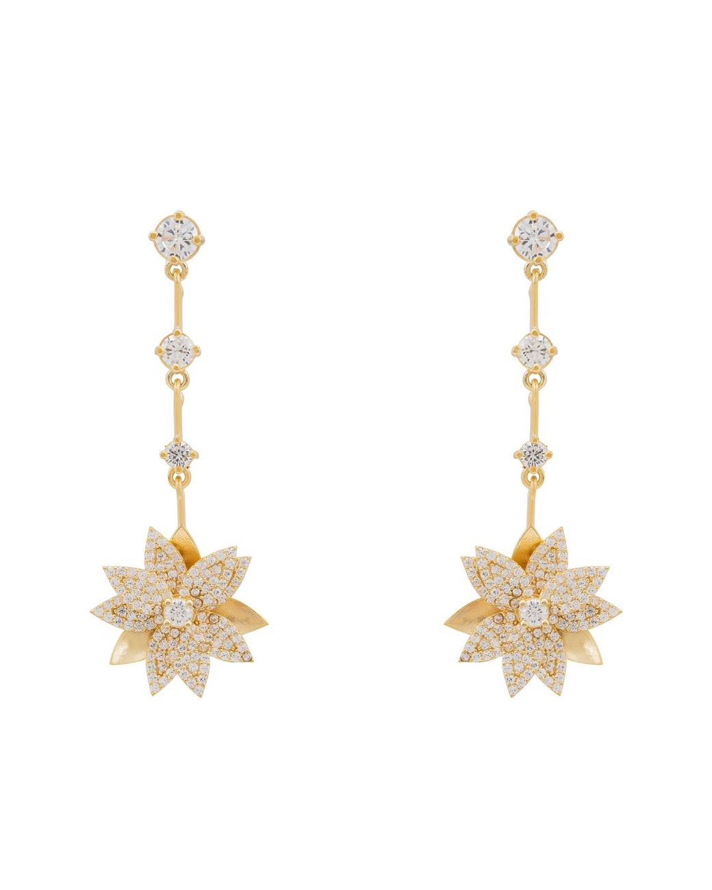 Latelita London Metallic Dahlia Drop Earrings Gold White