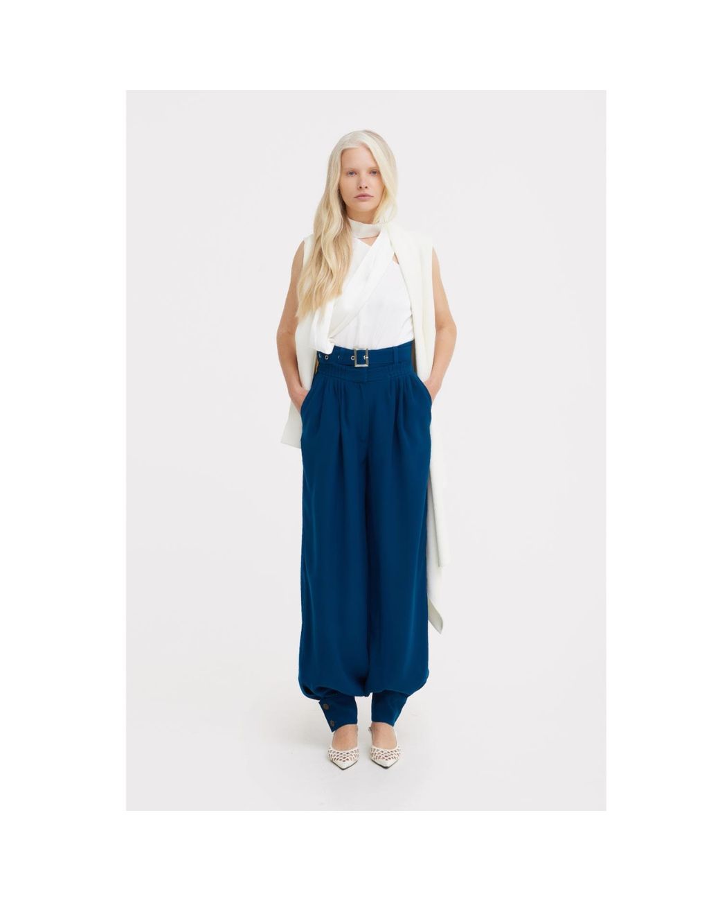Julia Allert Natural Neutrals Asymmetrical Sleeveless Blazer — Ecru