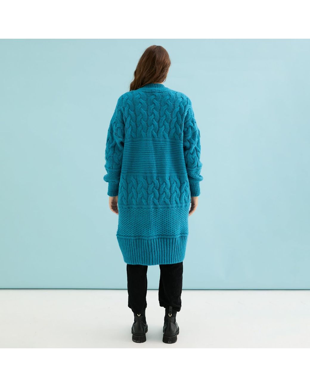 Cara & The Sky Blue Alex Balloon Sleeve Cable Maxi Cardigan