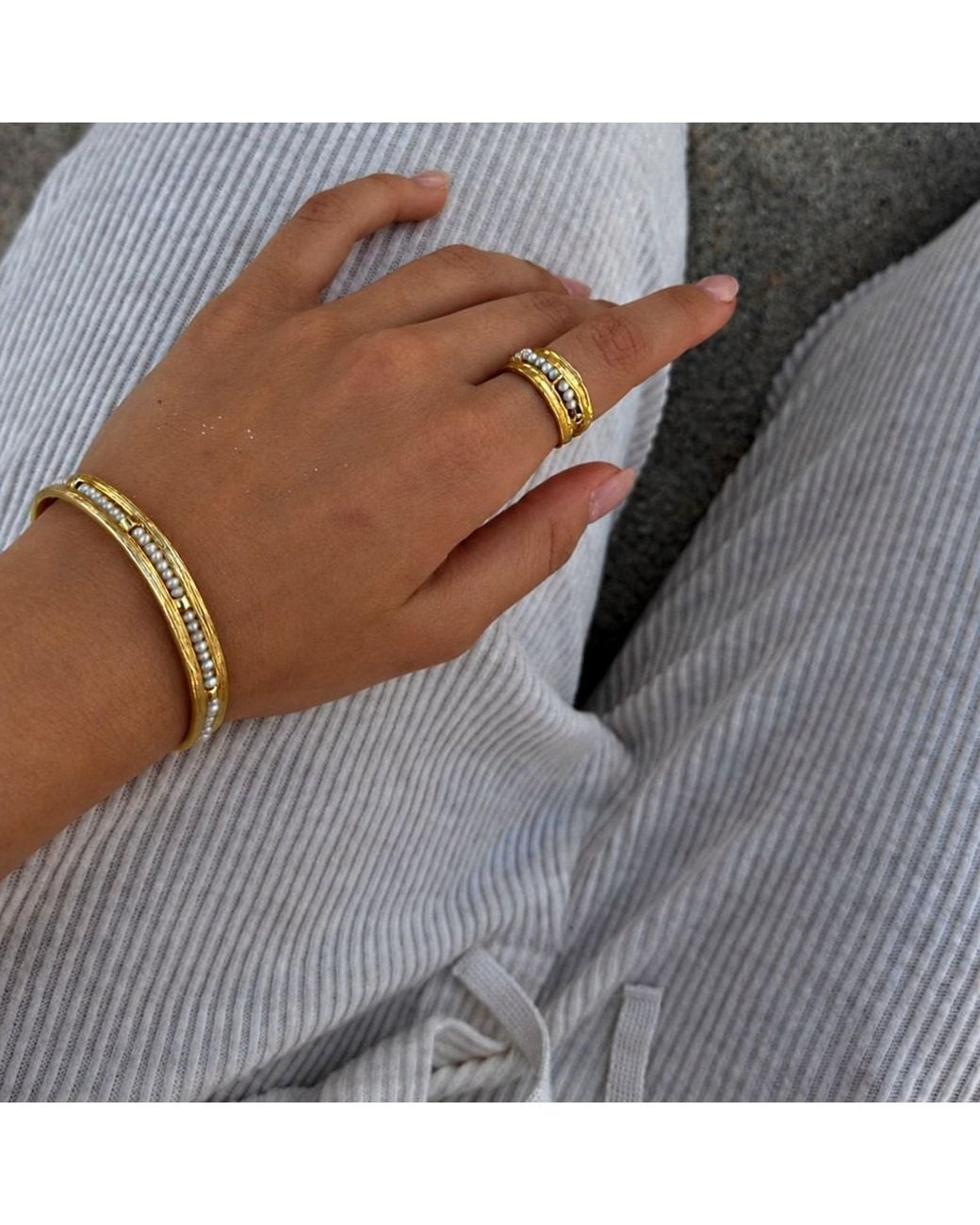 Lalinde Metallic Golden Pearl Whisper Cuff