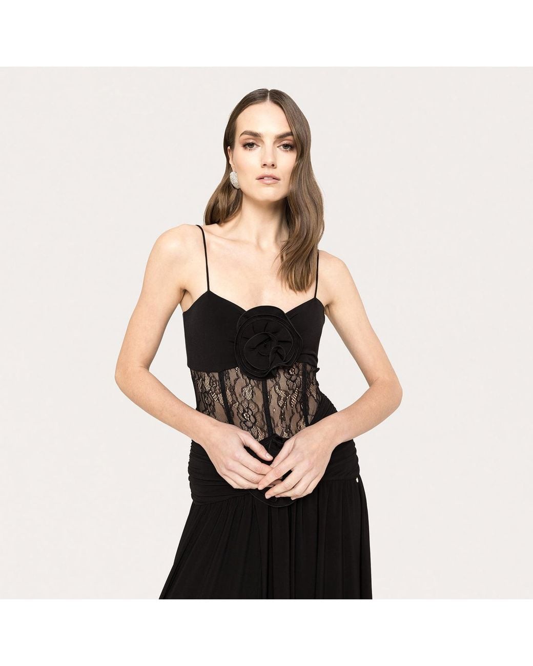 Nissa Black Floral-Appliqué Jersey Maxi Dress