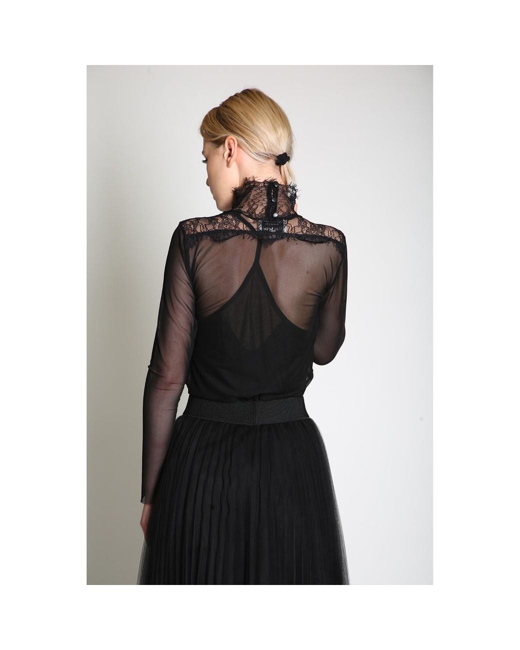 Silvia Serban Black Tulle Blouse With Lace Detail