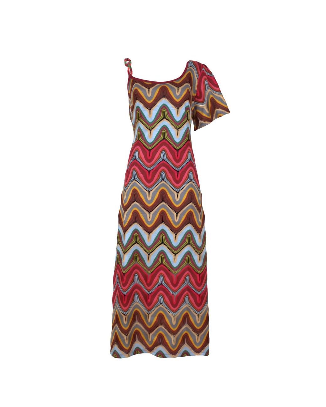 Lalipop Design Red One-Shoulder Multi-Color Knitted Maxi Dress