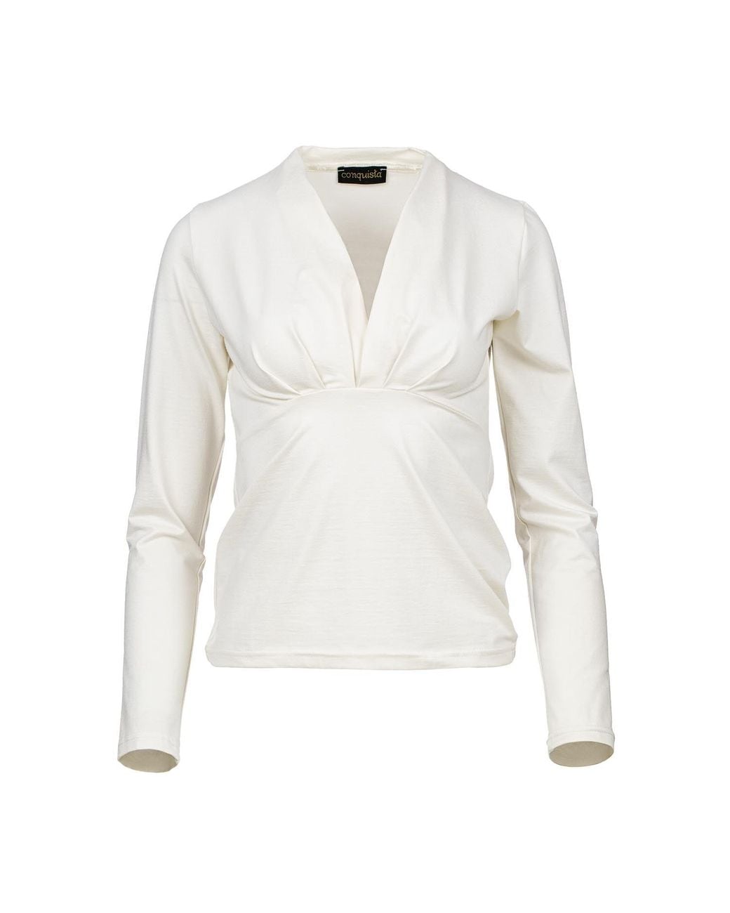 Conquista White Neutrals Off- Jersey Top With V-Neck Detail – Viscose Blend, Long Sleeve