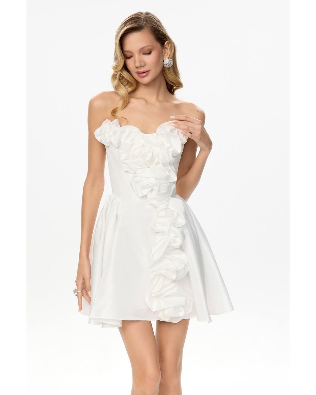 POST MERIDIEM White Mini Dress With Corset And Gathering
