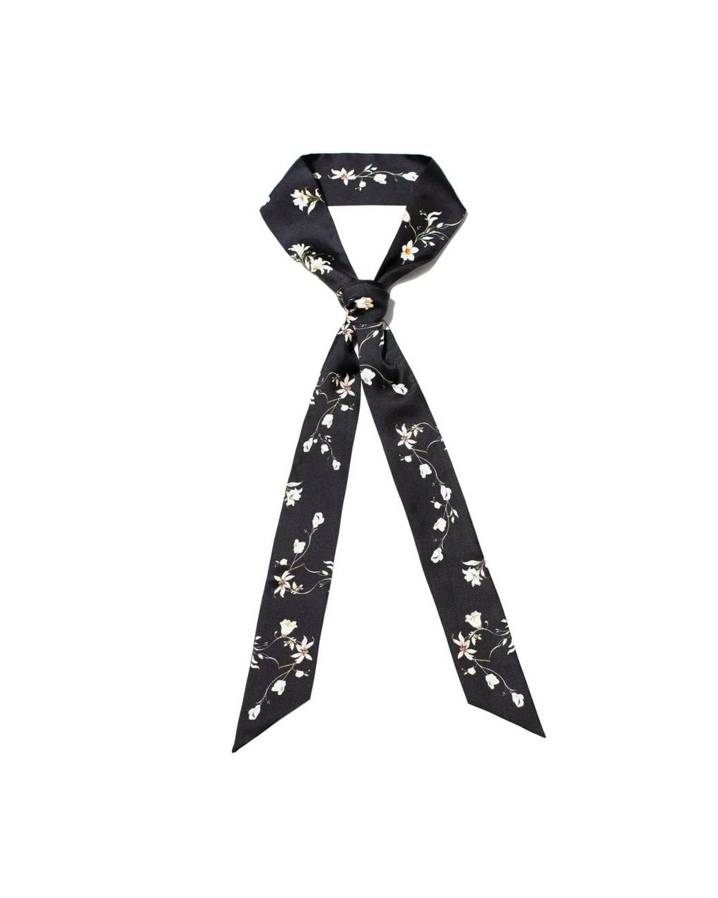Jessie Zhao New York Black Silk Skinny Scarf Starlit Bloom