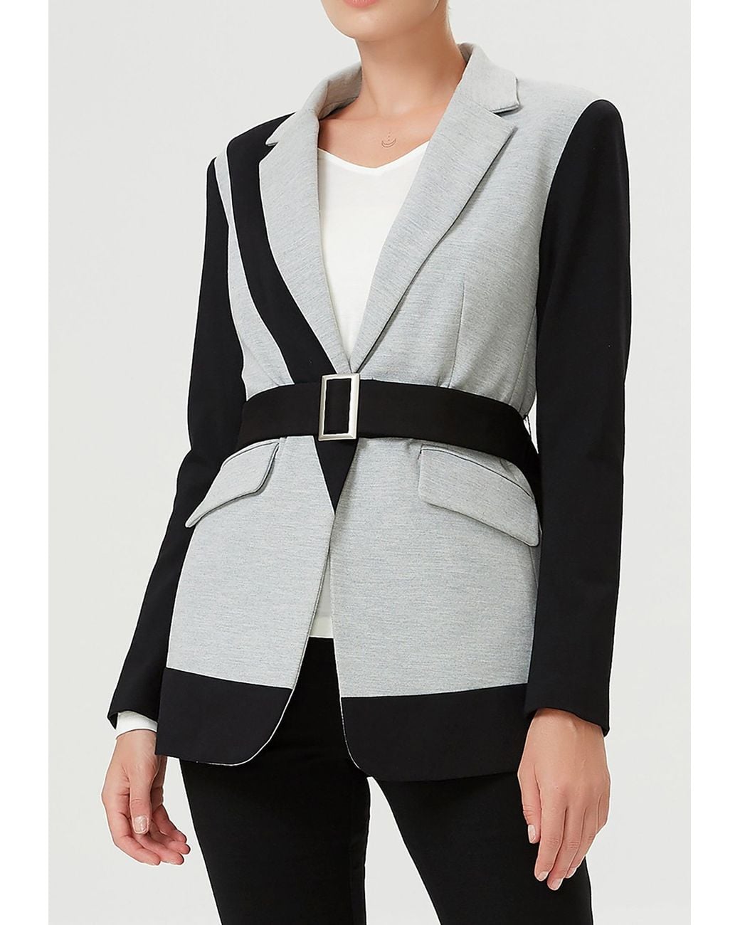 Smart and Joy Black A Two-Tone And Blazer With A Belt