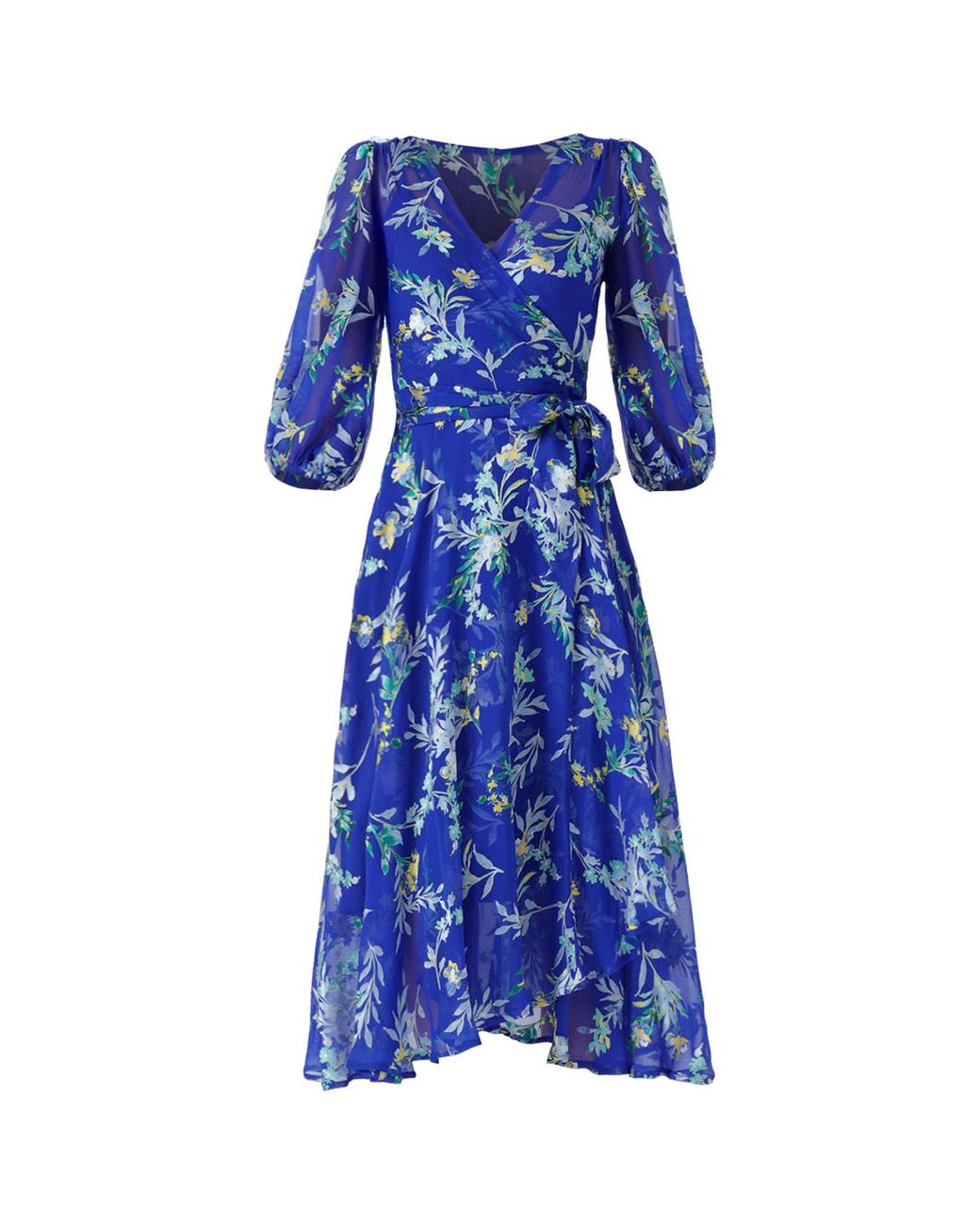 SACHA DRAKE Blue Elspeth Silk Rayon Wrap Midi Dress