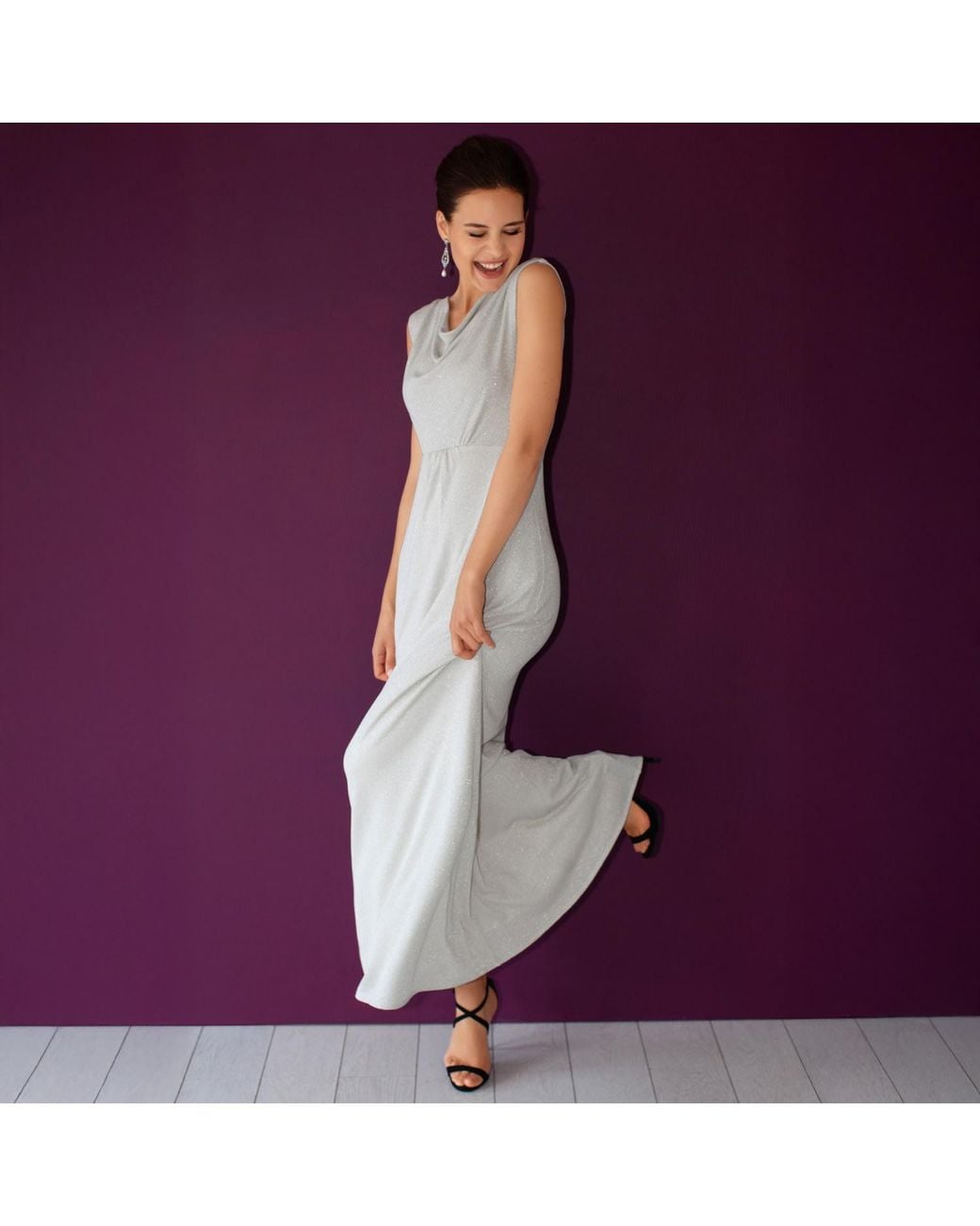 Alie Street London White Cruise Cowl Neck Maxi Dress Moonstone Shimmer