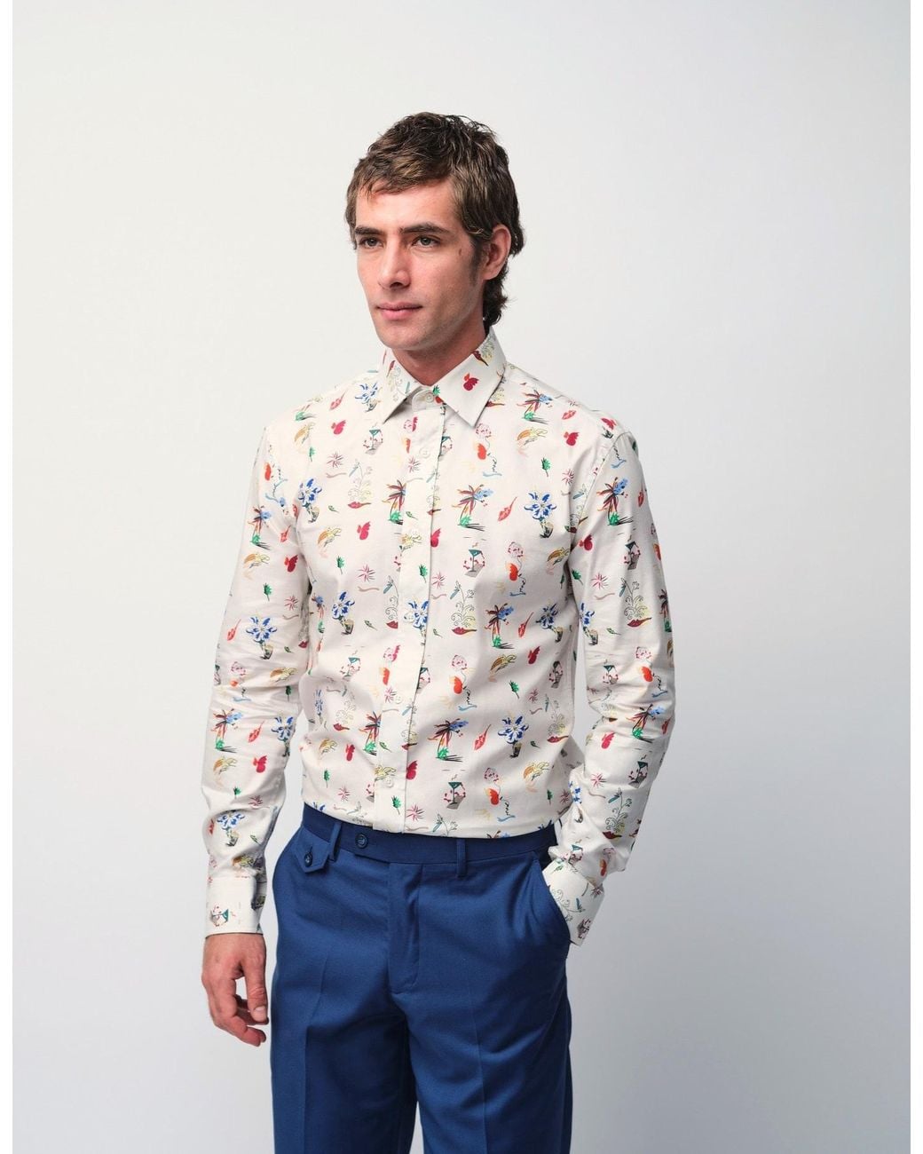 Gresham Blake White Neutrals Cream Scatter Print Shirt for men