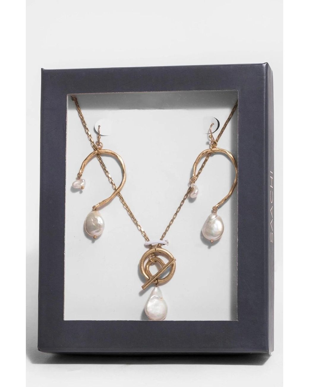 Saachi Metallic Pearl Necklace And Earring Gift Box