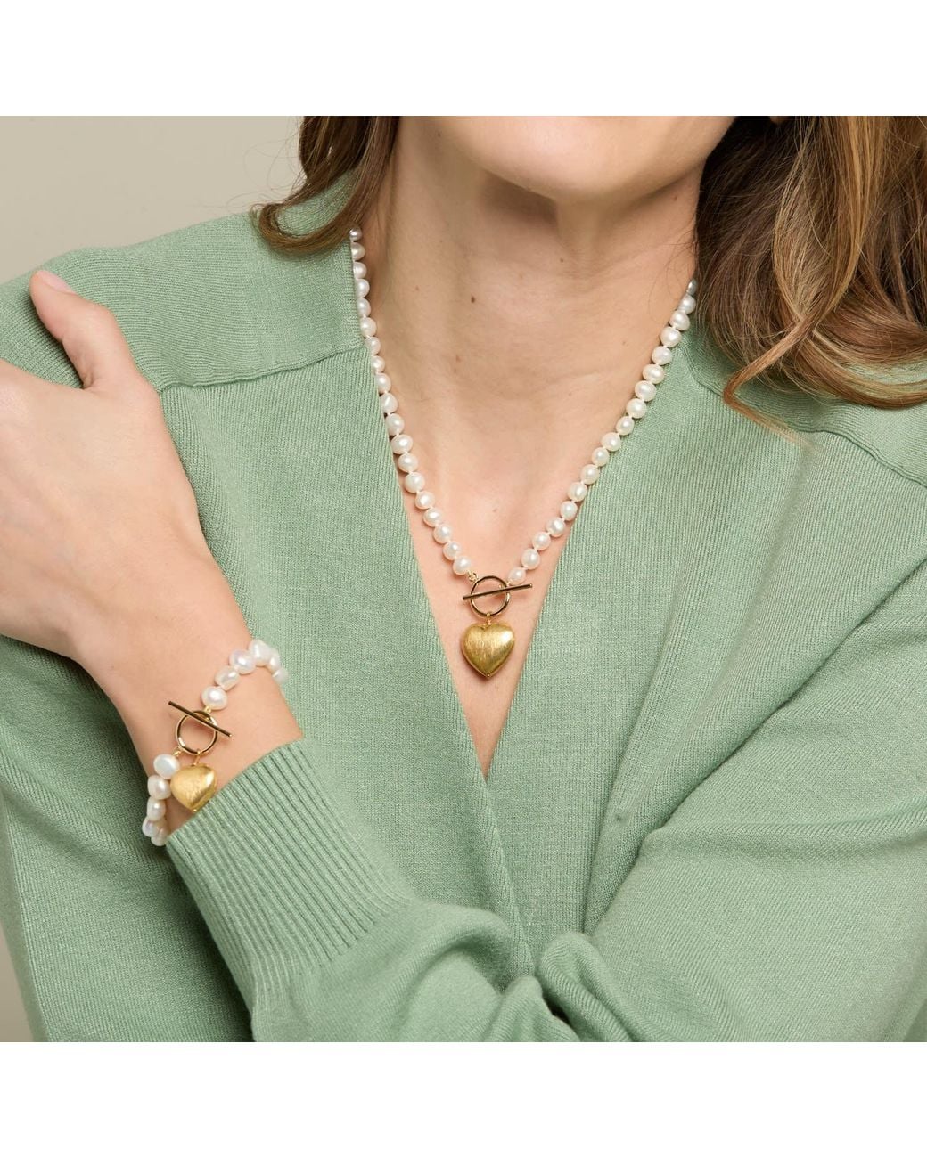 Pearls of the Orient Online Metallic Amare Single Strand Irregular Cultured Freshwater Pearl Necklace With Brushed Heart