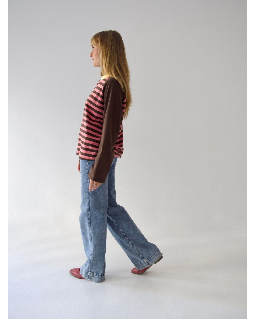 Mind Traveler Red Striped Long Sleeve Carla Top With Contrast Neck