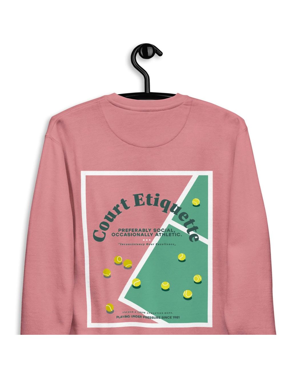 Anchor and Crew Pink Rose Court Etiquette Tennis Club League Organic Cotton Sweatshirt for men