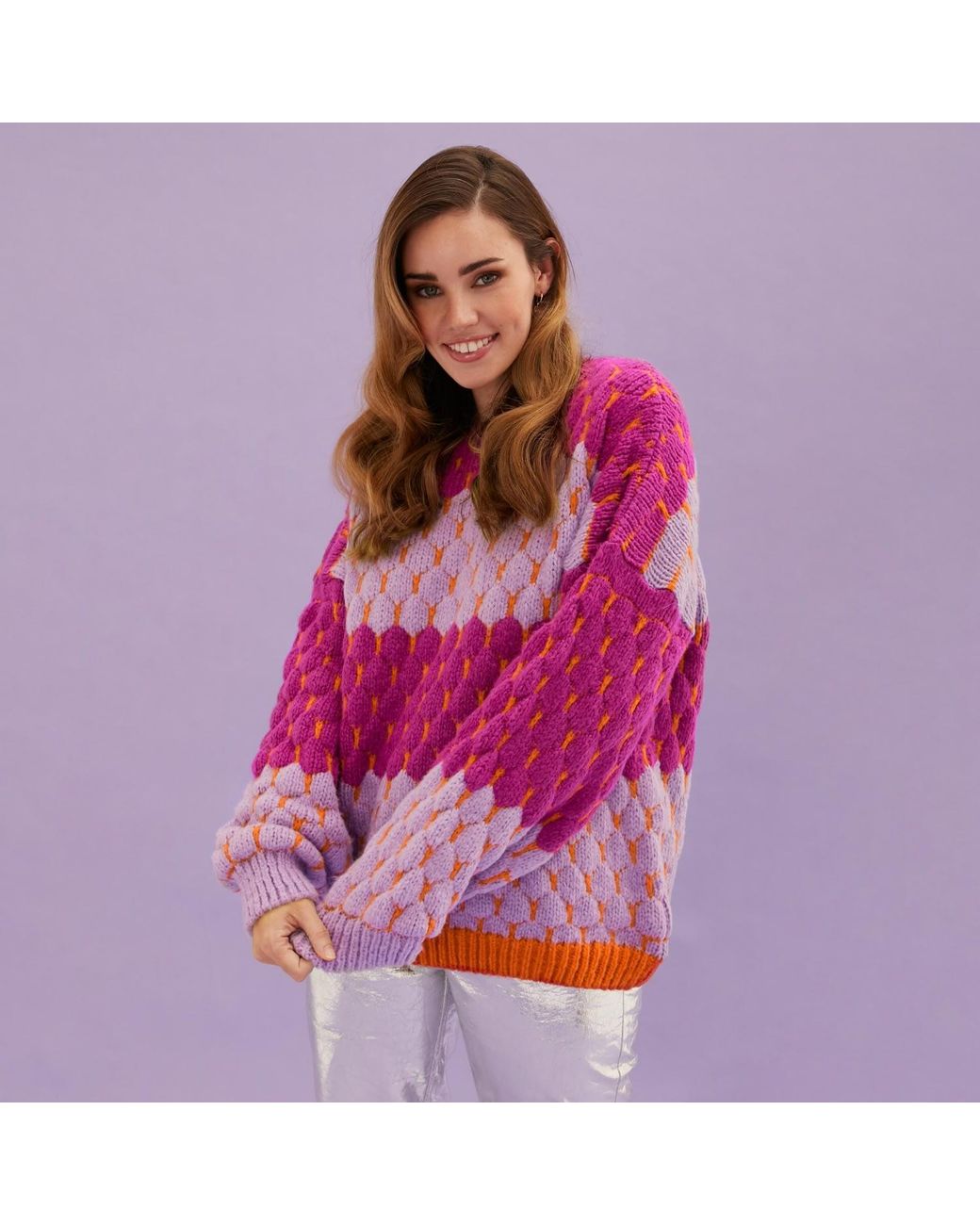 Cara & The Sky Purple Marissa Bubble Stitch Stripe Jumper