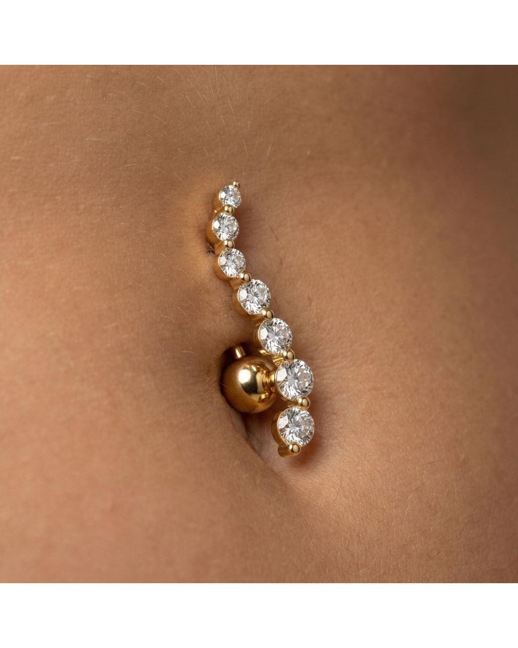 Zahav Jewelry Metallic 14K Solid 14G Graduated Cz Dangle Belly Ring