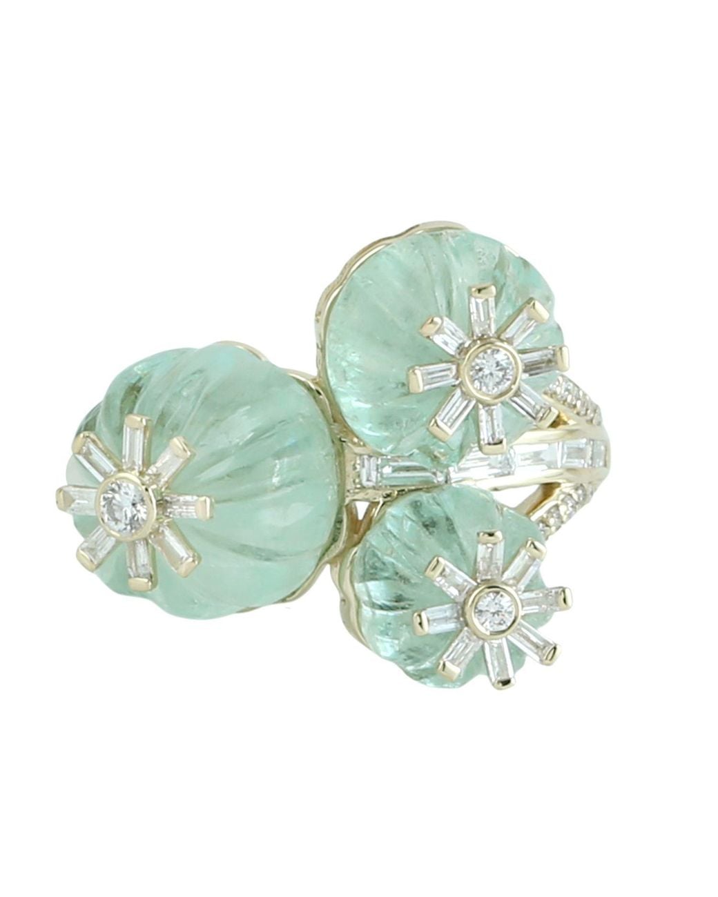 Artisan Green Carved Emerald & Diamond Cluster Ring