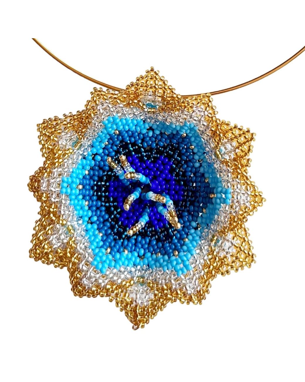 Iliana Arrazola Blue Pasiflora Flower Choker, Glass Beads, Beaded Jewelry