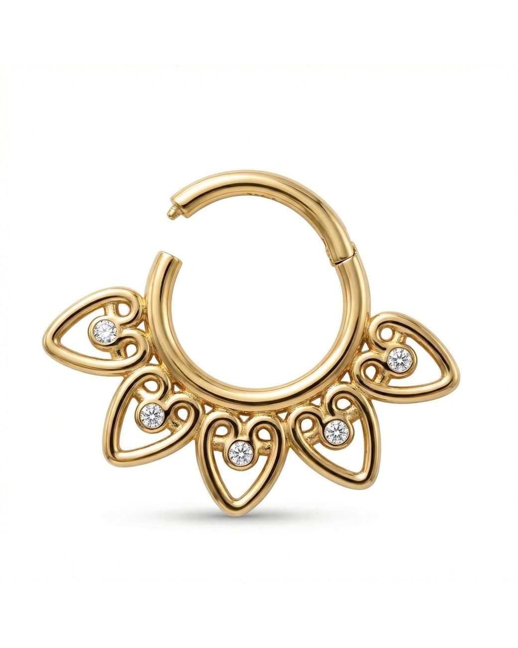 Zahav Jewelry Metallic 10K Solid 16G 8Mm Hearts-Shaped Cz Clicker Hoop