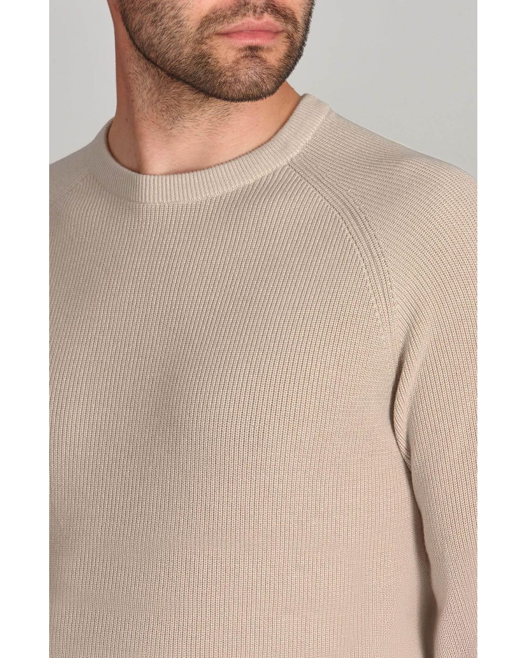 Paul James Knitwear Gray Neutrals Cotton Lightweight Fisherman Dylan Rib Jumper for men