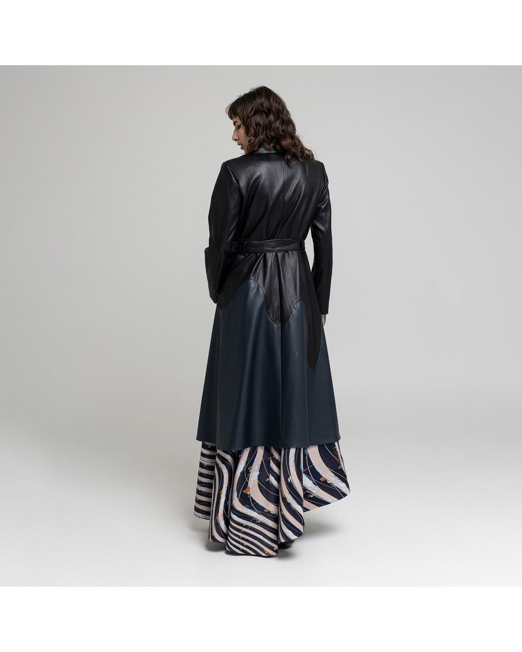 ARTISTA Blue Anastasia Eco-Leather Maxi Coat