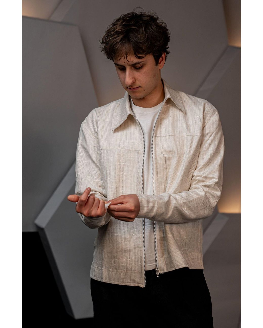 Stovaria Natural Handwoven Hemp & Raw Silk Blend Jacket for men