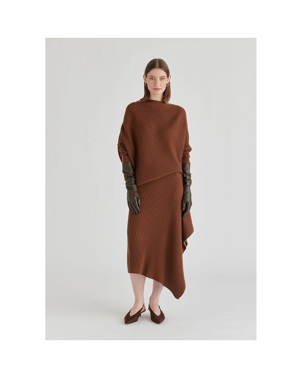 Paisie Brown Draped Knitted Jumper
