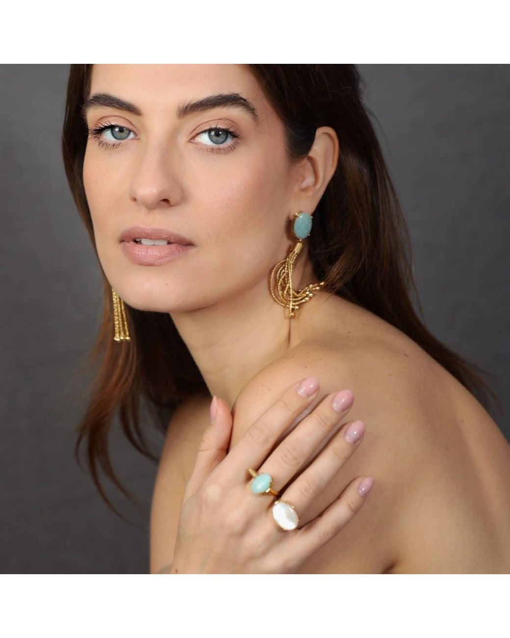 Crystalline Jewellery Metallic Amazonite Assymetry Ring