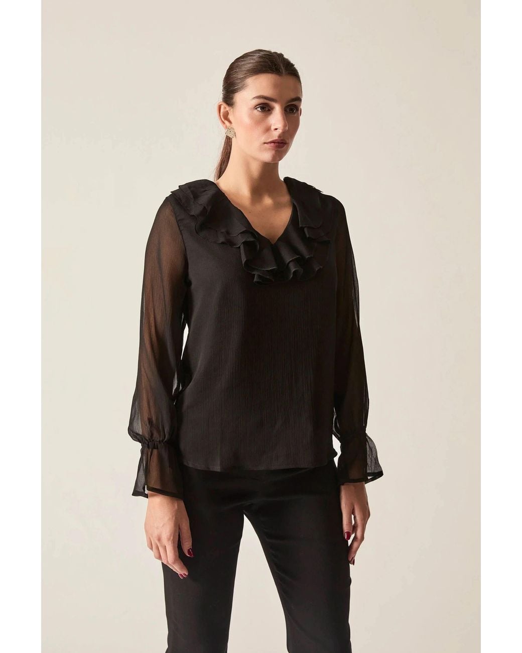 James Lakeland Black Ruffle Blouse
