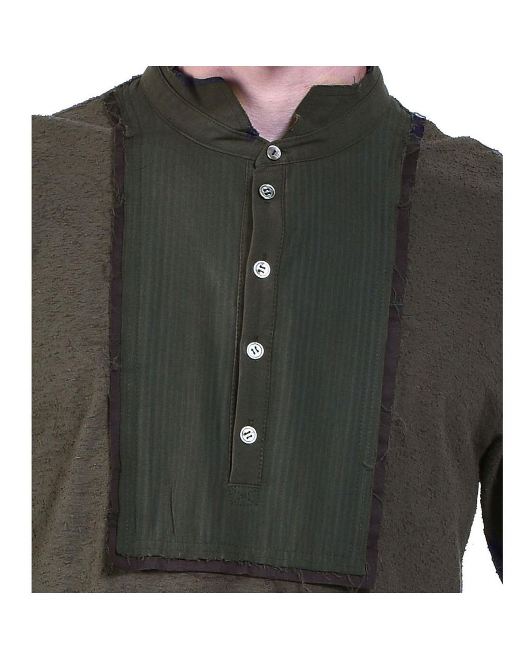 Smart and Joy Green Long-Sleeves T-Shirt With Topstitched Bib And High Collar for men