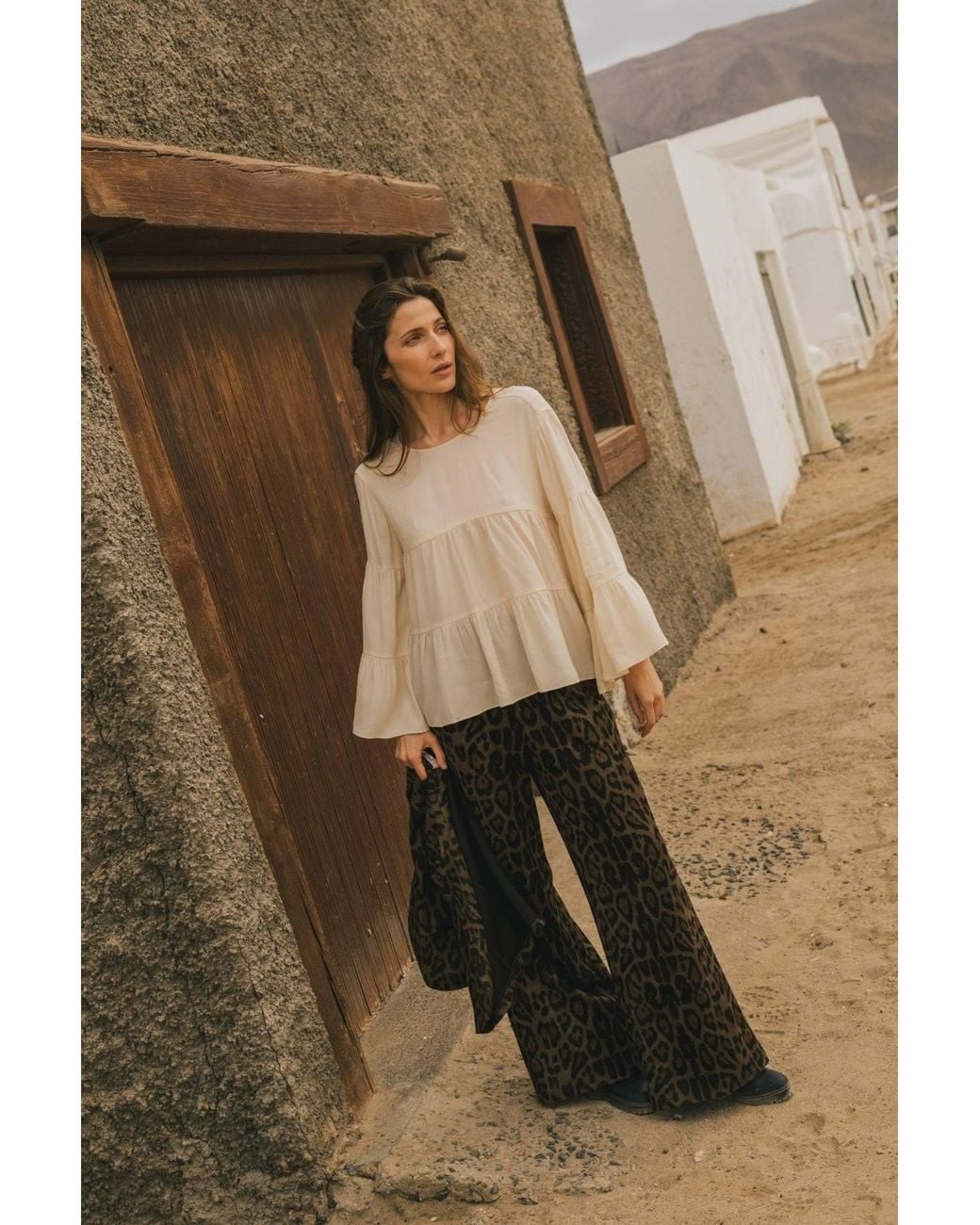 Traffic People Gray Bet Lynch Lives Leopard Print Edith Wide Leg Trousers