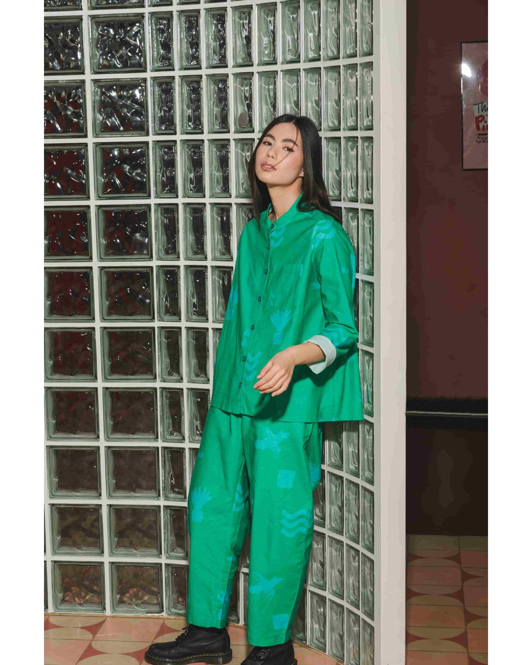 Wild Clouds Green Organic Cotton & Linen Shirt