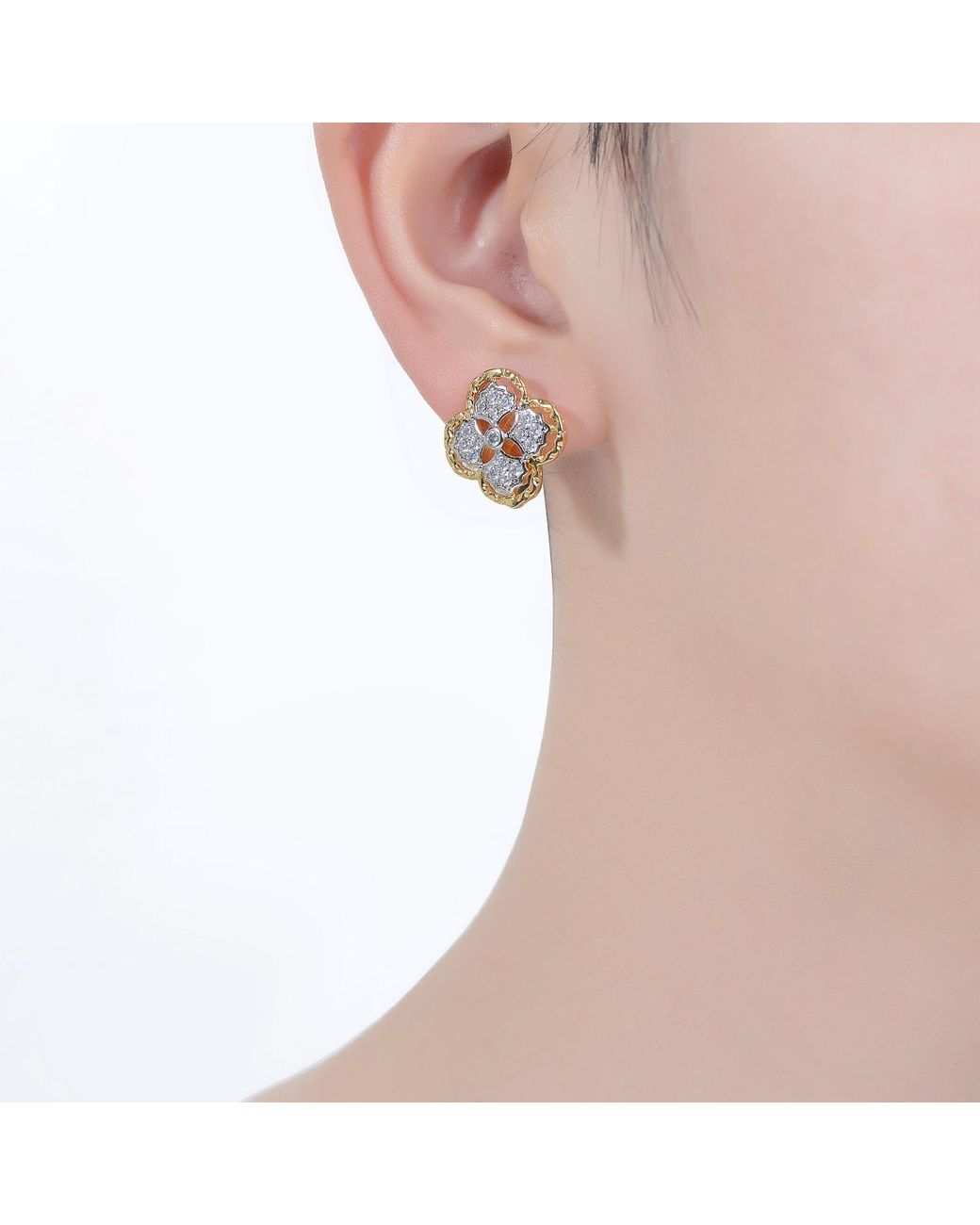 Genevive Jewelry Metallic Rachel Glauber Plated With Cubic Zirconia Floral Stud Earrings