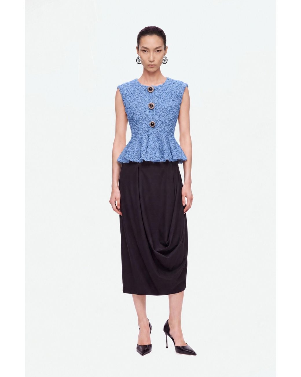 Nocturne Blue Accessory Detail Crew Neck Knit Top