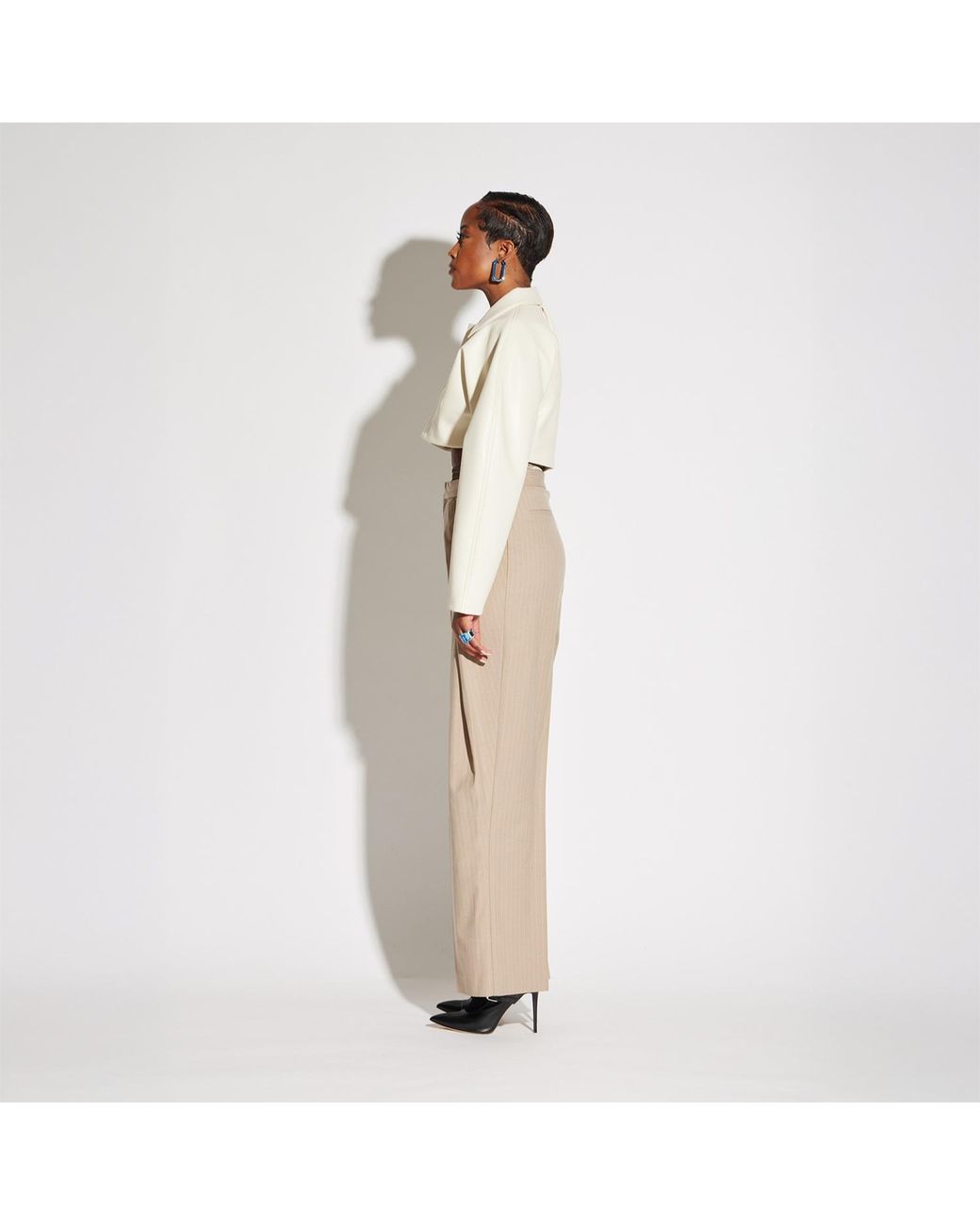 Circular Path White Neutrals Crop Vegan Leather Jacket