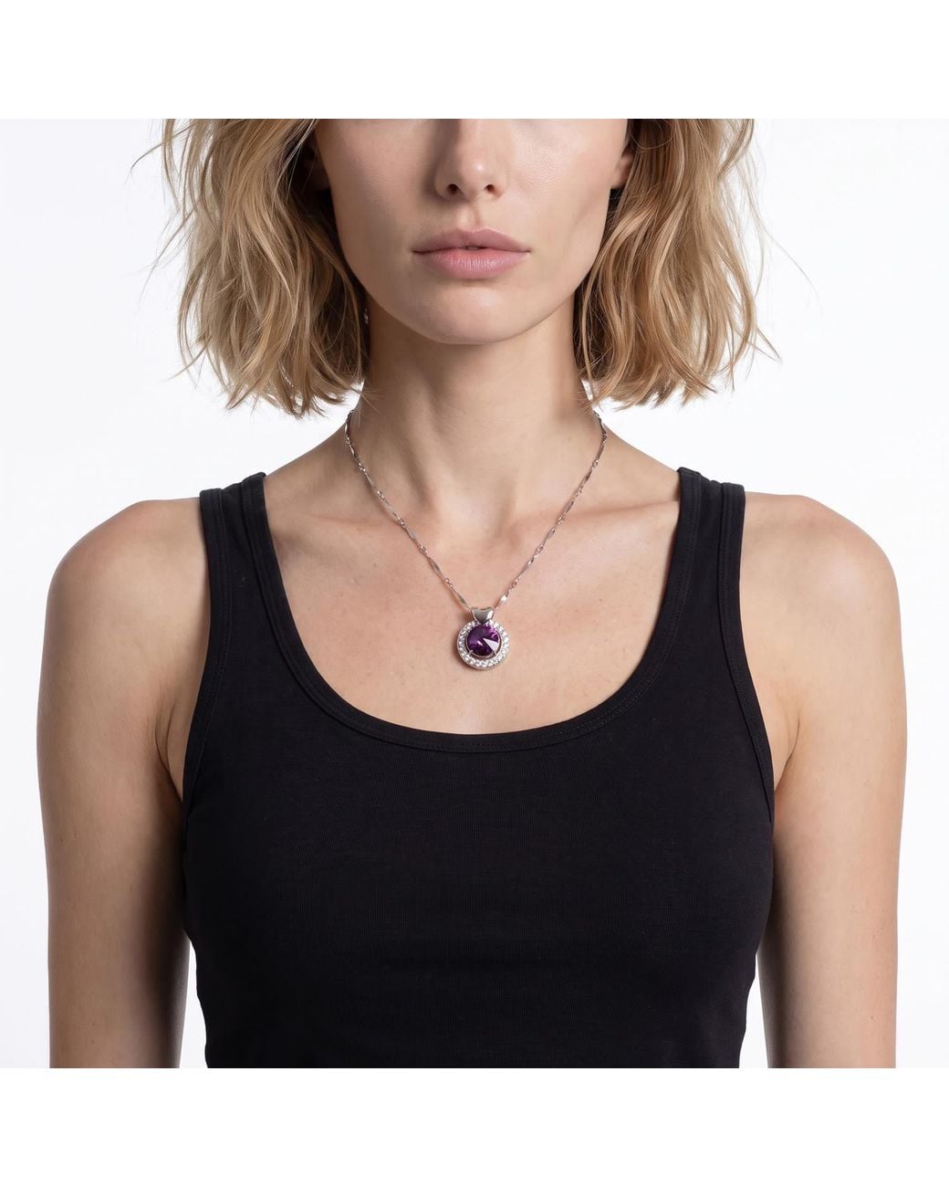 Modenaire Metallic Amethyst Round Heart Accent Pendant Necklace