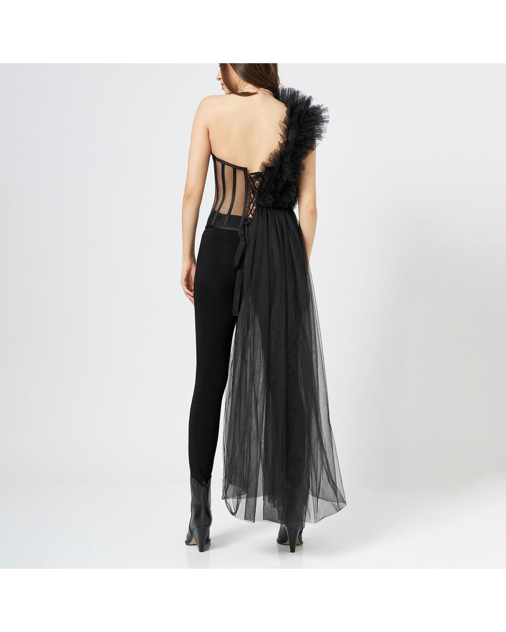 LIA ARAM Black Deconstructed Ruffled Corset