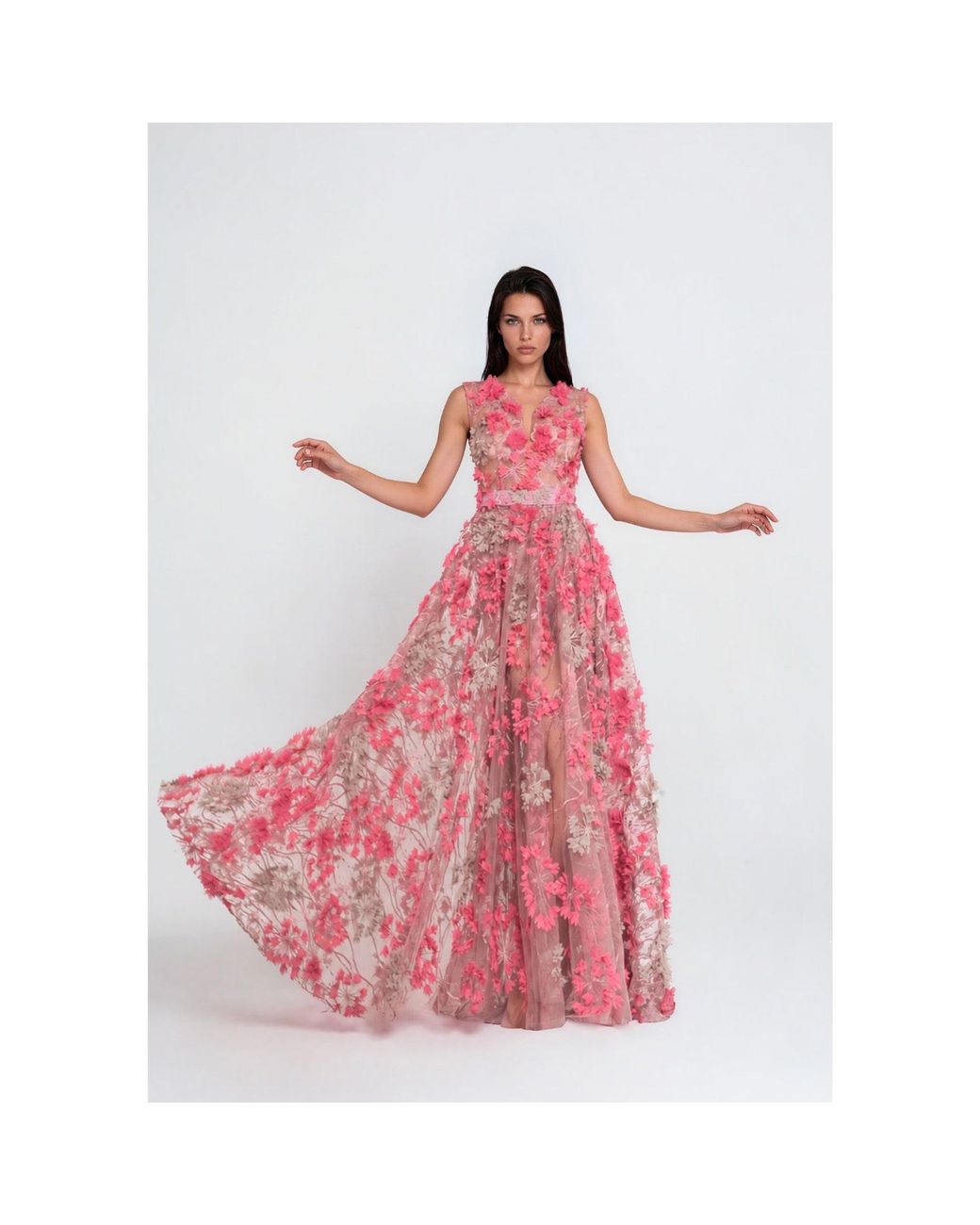 MATSOUR'I Red Dress Hortensia With Detachable Sleeves Maxi Coral
