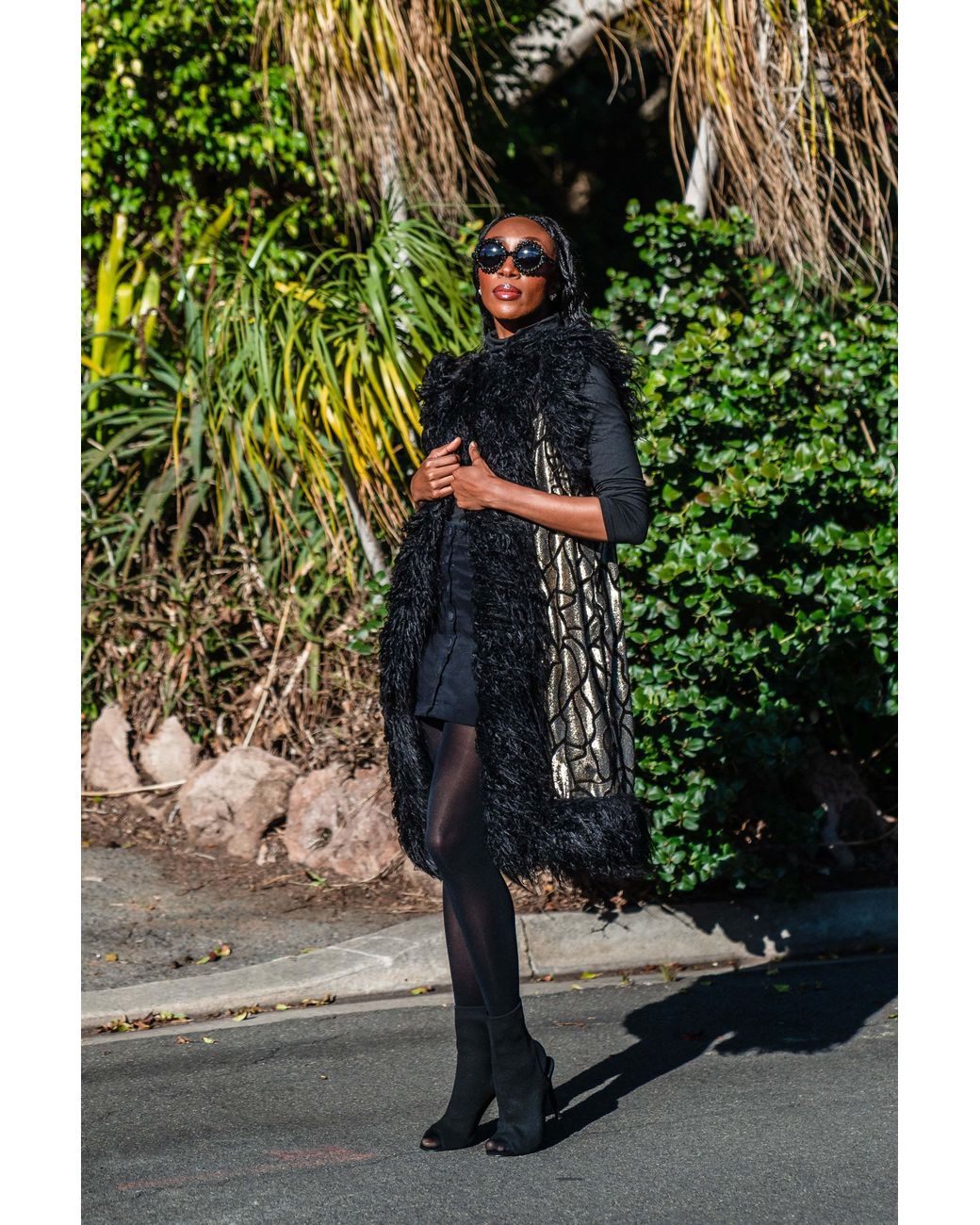 Jennafer Grace Black Zenobia Faux Fur Trim Vest