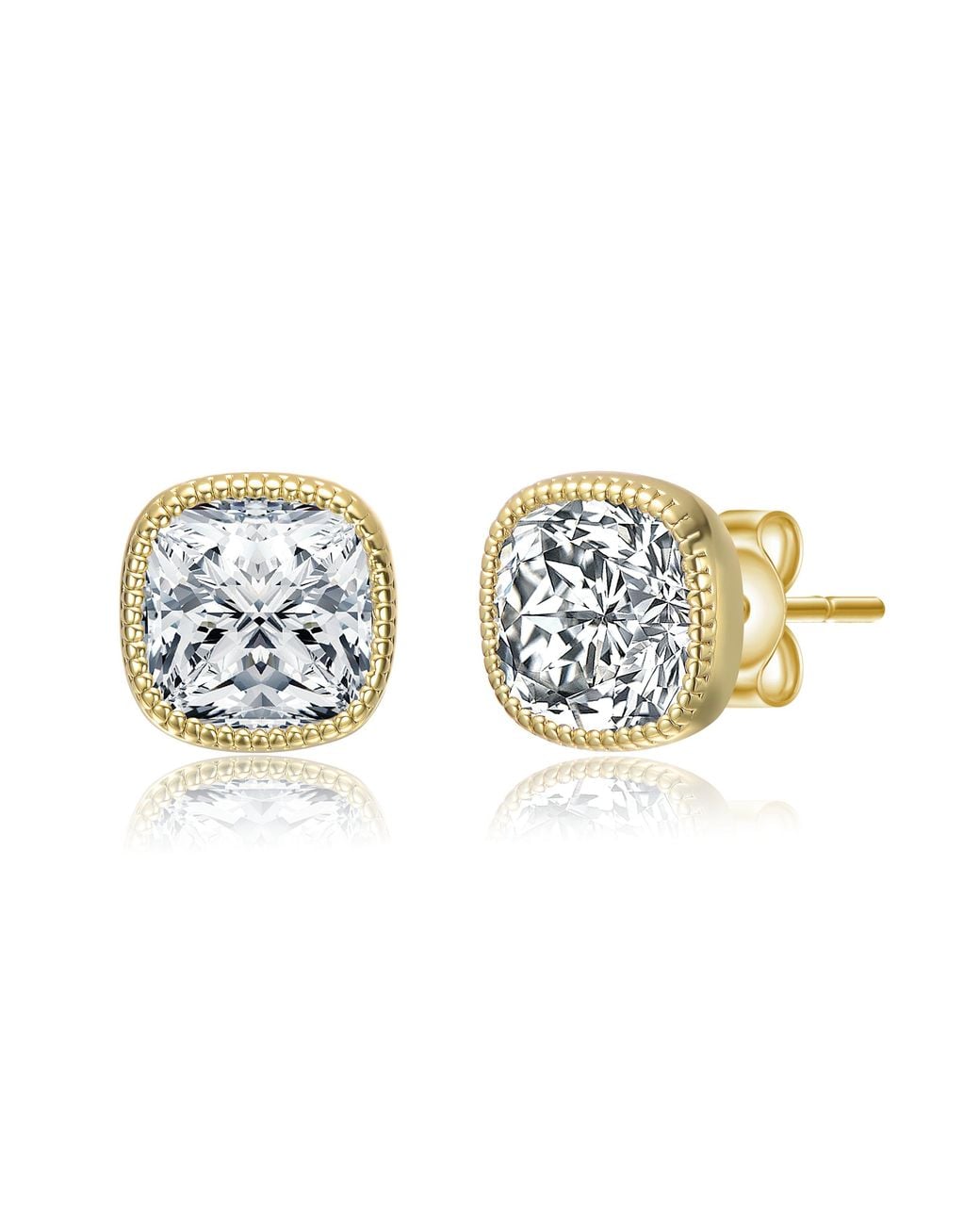 Genevive Jewelry Metallic Plated Square Bezel Set Clear Cubic Zirconia Stud Earrings